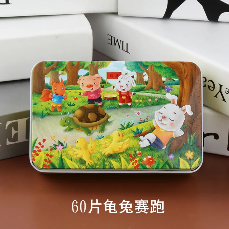 60 Pieces/Set Cartoon Story 3D Wooden Puzzle Jigsaw Early Educational Toys For Children Kids Christmas Gift With Iron Box Gift - Цвет: Design17