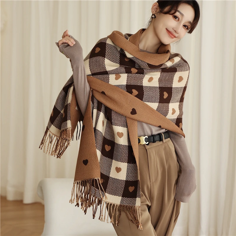 New Luxury Plaid Scarf Cashmere Thick Shawl Women Long  Winter Warm Pashmina Wraps Hijab with Tassel Bufanda Foulard 2022 fashion women leopard print cashmere scarf with pocket winter poncho shawl travel blanket scarves pashmina echarpe mujer bufanda