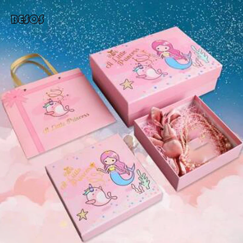 Мультфильм Синий Розовый фон астронавт Русалка Дизайн детский день рождения 100 день праздничная одежда игрушки часы в подарочной коробке B070D