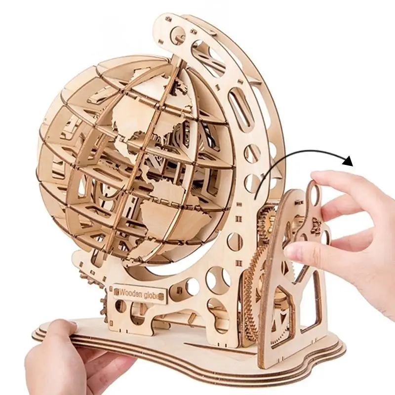 Quebra-cabeça de madeira 3d globo, acionamento mecânico