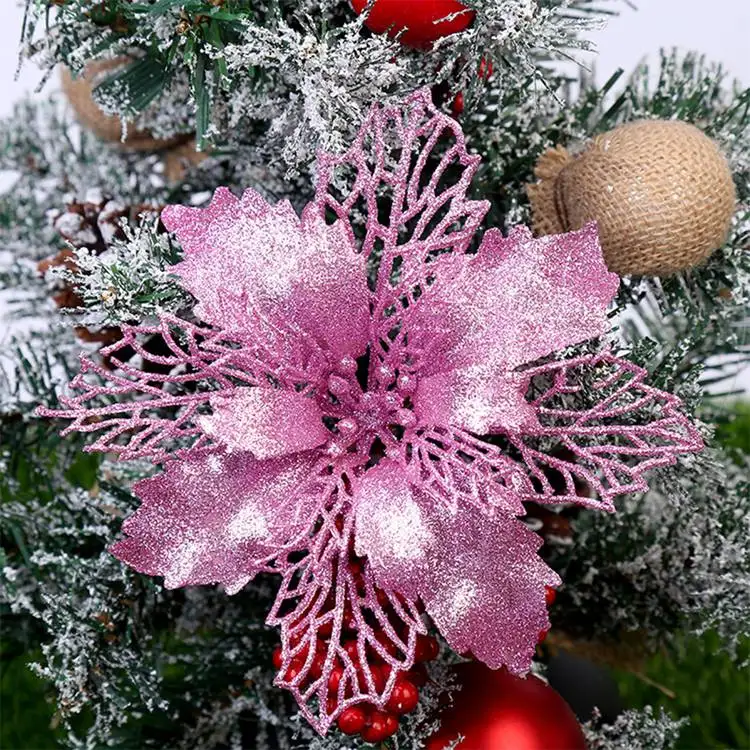 Pink YORIWOO 3/6/12 шт Merry Искусственные Рождественские цветы для украшения искусственными блестящими цветами DIY Свадебные украшения дома цветочные бутоны - Цвет: Pink