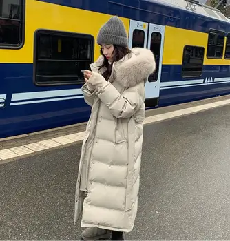 

Long Down Jackets Women 2020 New Thick Warm Female Winter Coat Large Fox Fur Ladies White Duck Down coat Snow Wear r1305