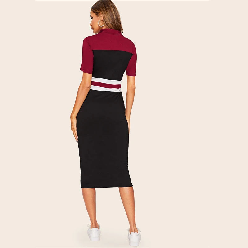 SweatyRocks Colorblock половина толстовка на молнии платье женские облегающие платья карандаш одежда для активного отдыха женское летнее длинное платье