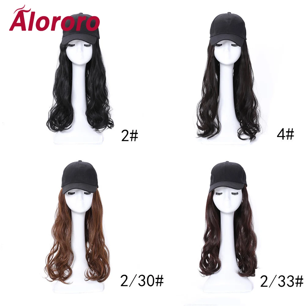 Alororo черный коричневый стиль бейсбольная шляпа с длинными вьющимися волнистыми волосами Парики термостойкие синтетические волосы шляпа для девочек