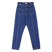 Джинсы бойфренда для женщин с эластичной резинкой на талии плюс размер карман Сращивание мода мама полная длина джинсовые шаровары 6xl