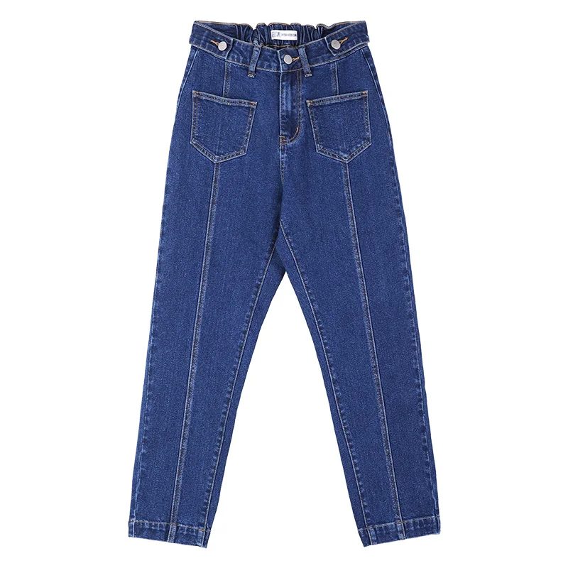 

Boyfriend Jeans For Women Elastic Waist Plus Size Pocket Splice Fashion Mom Full Length Denim Harem Pants 6xl