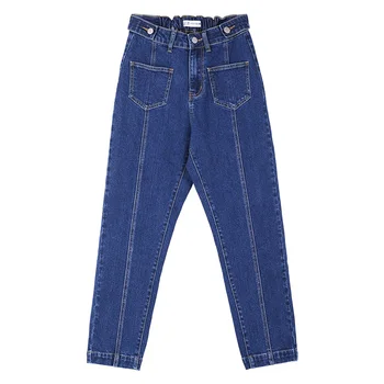 

Boyfriend Jeans For Women Elastic Waist Plus Size Pocket Splice Fashion Mom Full Length Denim Harem Pants 6xl