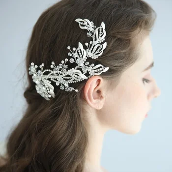 

NPASON Handmade Wedding Headdress Bridal Hair Accessories Jewelry Crystal Rhinestone Hair Clip For Women