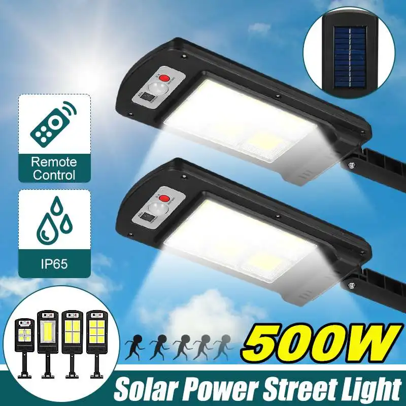500W Solar LED Street Light Wall Lamp PIR Motion Sensor Waterproof Garden Remote 