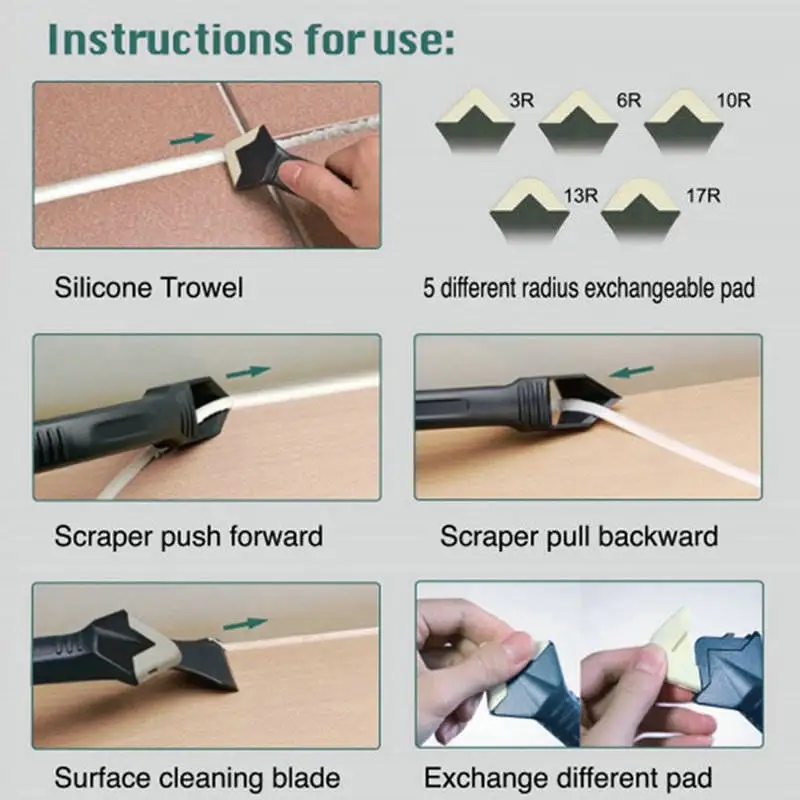 3 In 1 Sealant Angle Scraper Silicone Grout Caulk Tool Kit Set Remover Spreader Spatula Cement For Kitchen Window Cleaner