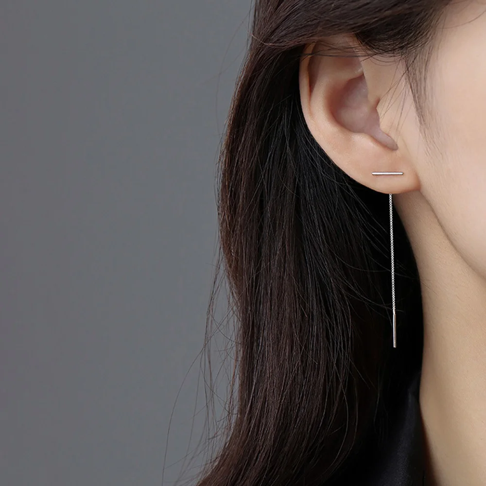 Fashion Tassel Earrings Chain For Women 2021 Long Silvery Color Statement Ear T-shaped Pendant 7.2cm Elegant Jewelry | Украшения и
