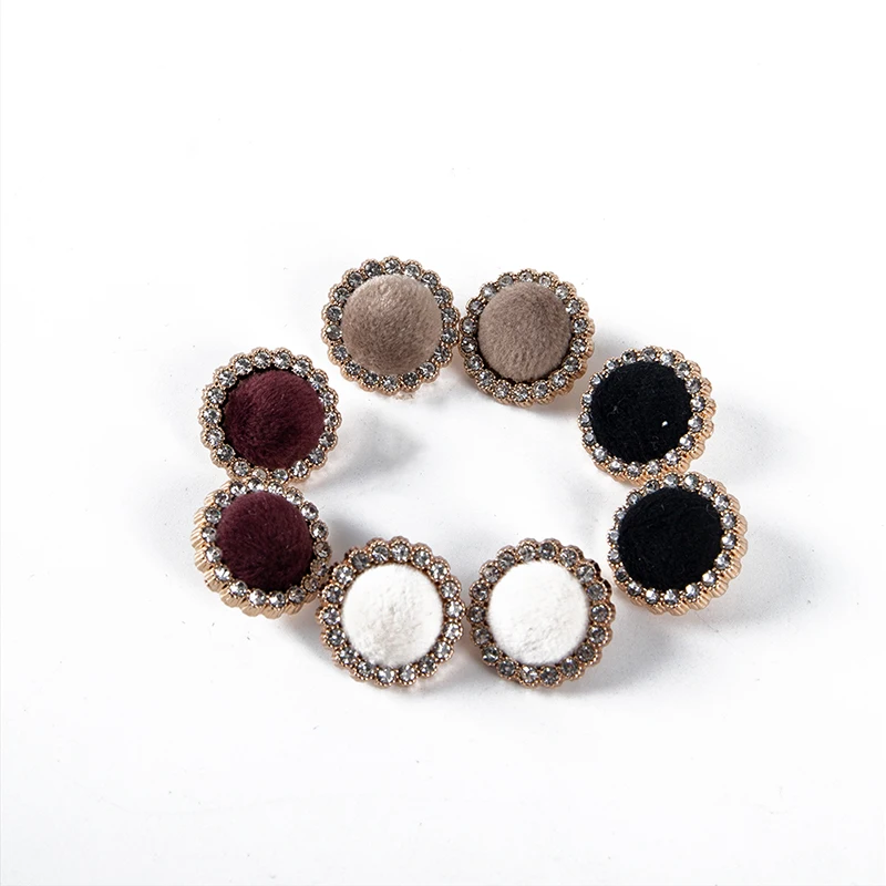 2pcs  Flocking Cloth Metal Button Retro Floral Wrapped Fabric Belt Drill Hair Rope Decoration Material DIY Clothing