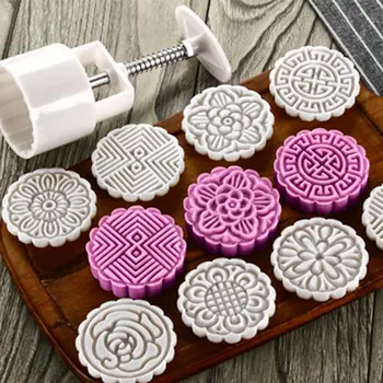 

Round Flower Mooncake Mold DIY Hand Pressure Fondant Moon Cake Cookie Pastry Decorating Baking ToolFor Mid-autumn Festival