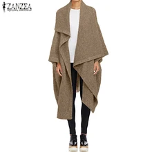 Женская шерстяная накидка пончо ZANZEA зимняя верхняя одежда с длинными рукавами осеннее однотонное пальто без пуговиц Длинные тренчи Куртки кардиганы