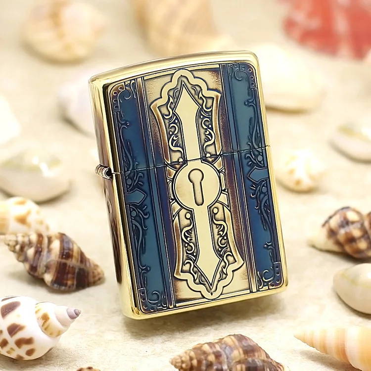 

Genuine Zippo oil lighter copper windproof Golden Antique door cigarette Kerosene lighters Gift With anti-counterfeiting code