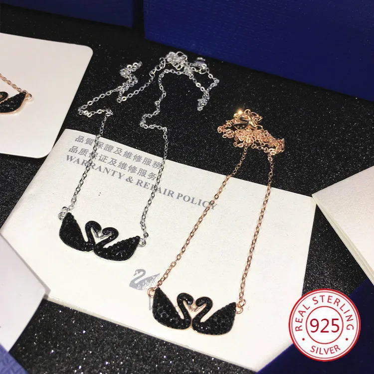 

S925 sterling silver pendant necklace personality fashion wild double swan shape sweater chain birthday gift 2019 new hot