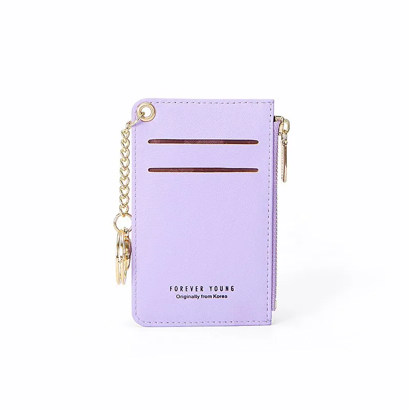 002 Purple Фирменные держатели для карт, женская мягкая сумка из искусственной кожи на цепочке для ключей, кошелек на молнии, Женский мини-чехол для кредитных карт, кошелек для монет - Цвет: 002 Purple
