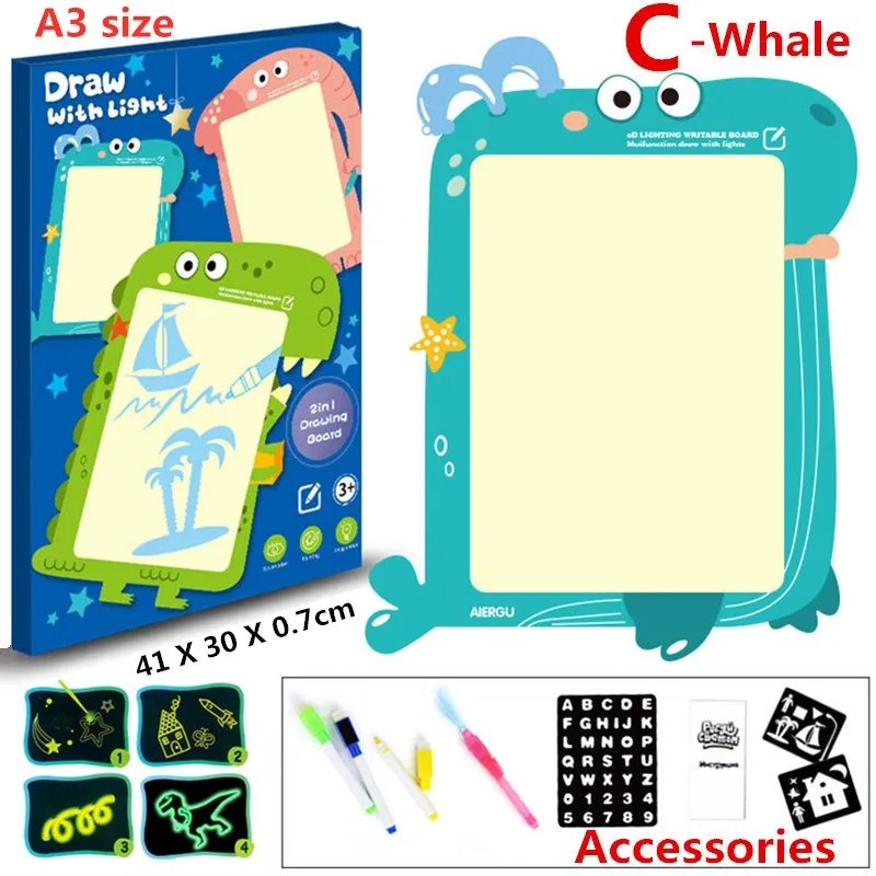 New C whale 1 шт. A4 A5 светодиодный светящийся чертежный щит для рисования граффити, планшет для рисования, волшебное рисование, светильник-забавная флуоресцентная ручка, обучающая игрушка - Color: New C whale
