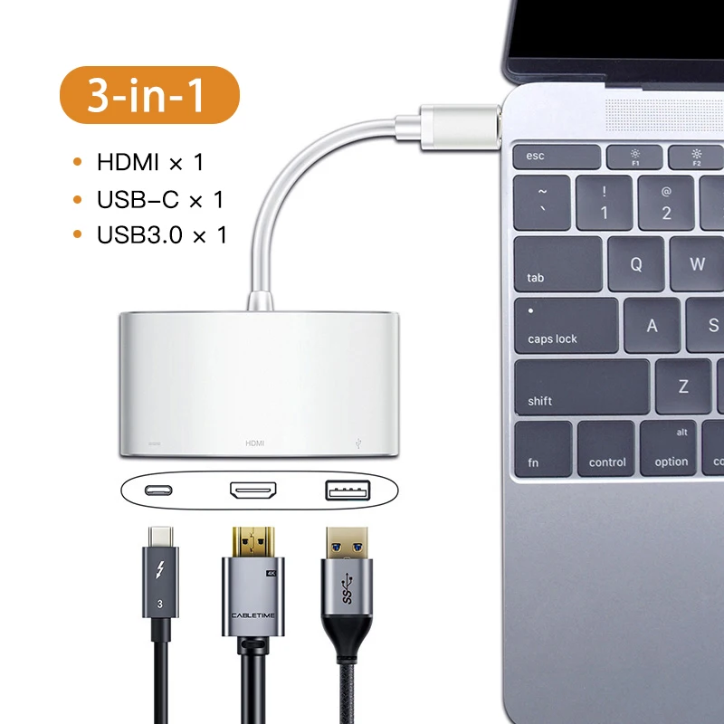 Кабель USB C HubType C 3,1-HDMI USB 3,0 адаптер USB C конвертер для Macbook matebook huawei mate30/P30 USB C концентратор C207 - Цвет: 3 in 1