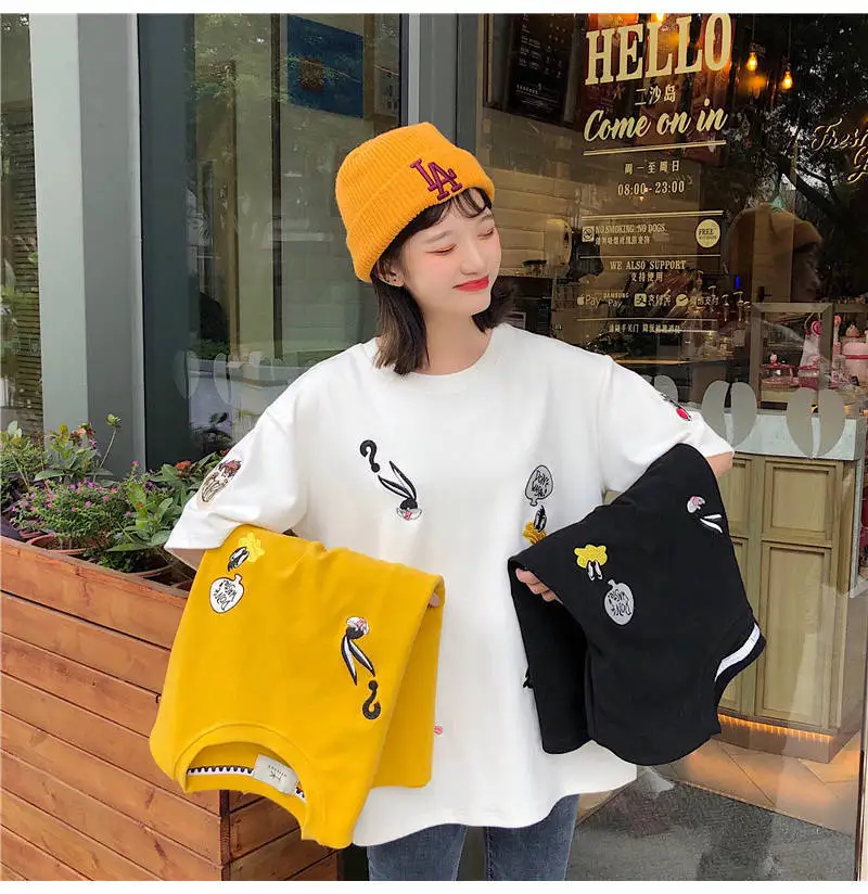 2020 Plus size Loose cartoon summer embroidery t shirt women clothing harajuku top new korean tshirt vetement femme camisetas