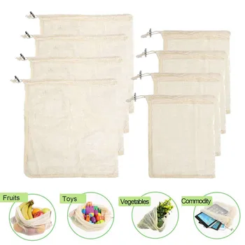 

Kitchen Popular Reusable 8Pcs Mesh Bags Washable Eco Friendly Bag With Drawstring For Storage Fruit Vegetable#W