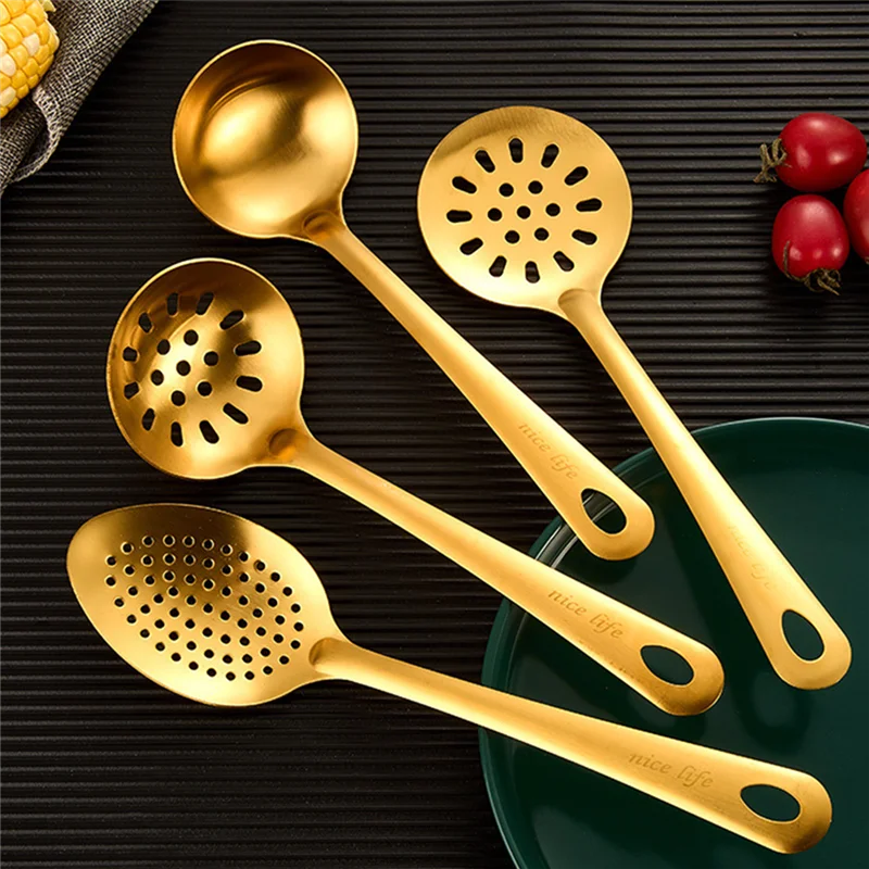 Kitchen Utensils Korean Stainless Steel Kitchen Cooking Utensils Kitchenware Hanging Dinner Soup Colander Frying Spatula Household Accessories