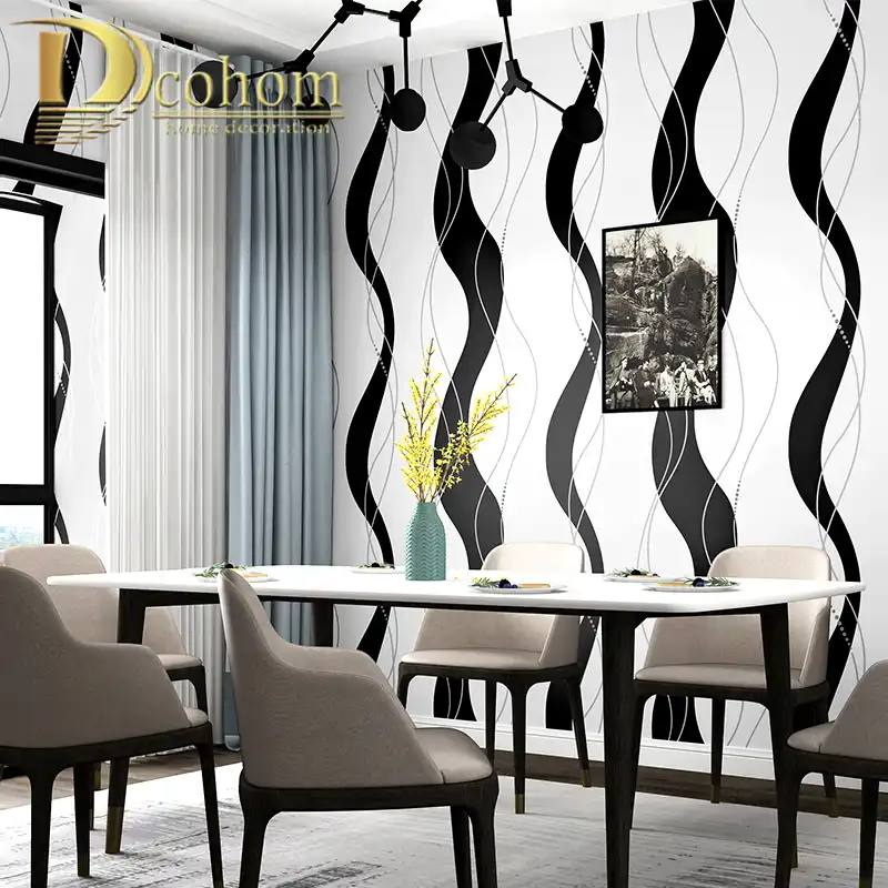 High Quality Black And White Silver Stripes Luxury Modern Embossed