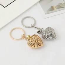 Вырез в форме сердца металлический кулон-брелок для автомобиля кольцо для ключей Персиковое Сердце Серебряный дворцовый колокольчик пары DIY подарок