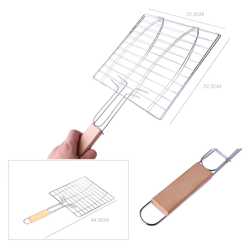 Portable BBQ Grilling Basket Stainless Steel Nonstick Barbecue Grill Basket Tools Grill Mesh for Fish Hamburger