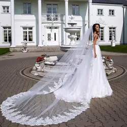 Bridal Veils Custom Made Wedding With Ivory Lace Appliqued Edge Long Chapel Length Veil Tulle For Women Hair
