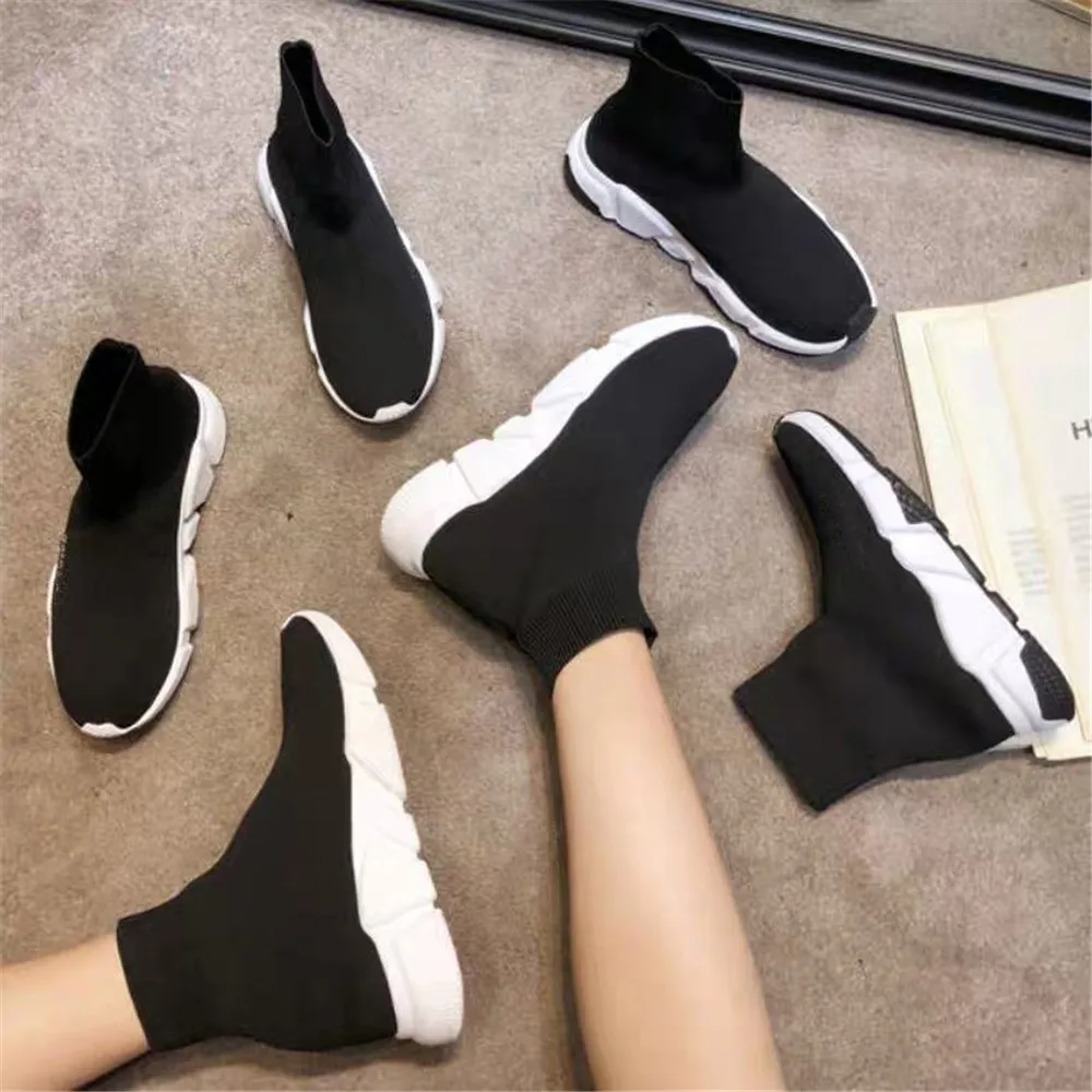 Women's Stretch Fabric Brand Shoes Women Socks Flats Platform Breathable Hiking Mesh Lightweight Leisure Boots | Обувь