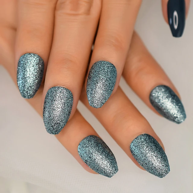 Ballerina Nails. Gray Nails. Silver Glitter Nails. Nails with