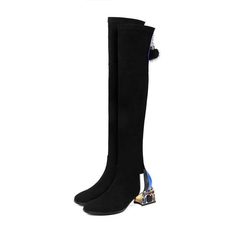 Женские сапоги выше колена; женские ботинки на высоких каблуках, из эластичного материала Новые тонкие ноги с на толстом каблуке; зимняя обувь
