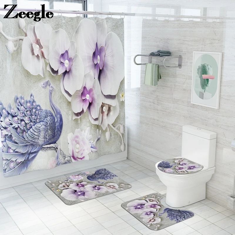 

Print Flowers Shower Mat Bathroom Carpet Anti Slip Rug Pad Absorbent Bath Mats Set Microfiber Mat for Bathroom