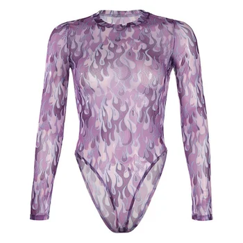 

Long Sleeve Bodysuits Top Women Pprint Bodysuit O Neck Female Bottoming Tops