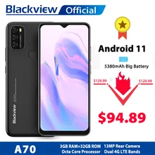 Blackview a70 android 11 smartphone 6.517 Polegada display octa núcleo 3gb ram + 32gb rom 5380mah 13mp câmera traseira 4g telefone móvel