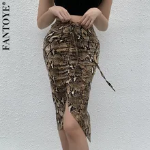 FANTOYE Осенняя юбка с леопардовым принтом, Сексуальная плиссированная юбка с завязками и высокой талией, женская повседневная юбка миди с разрезом, Женская юбка