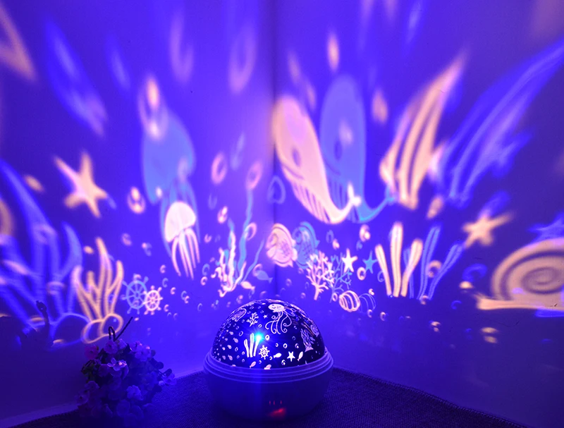 Presentes de Natal Lâmpada de Projeção de Luz Noite de Sono do Bebê Girando Projetor Estrela Crianças Quarto Luminaria Lâmpada Oceano 3d Led 15 Lâmpada de Projeção de Luz LED Crianças