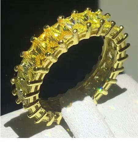 Кольцо вечности, 925 пробы, серебряное, квадратное, AAAAA, cz, вечерние, обручальное кольцо, кольца для женщин, свадебные ювелирные изделия на палец - Цвет основного камня: Gold