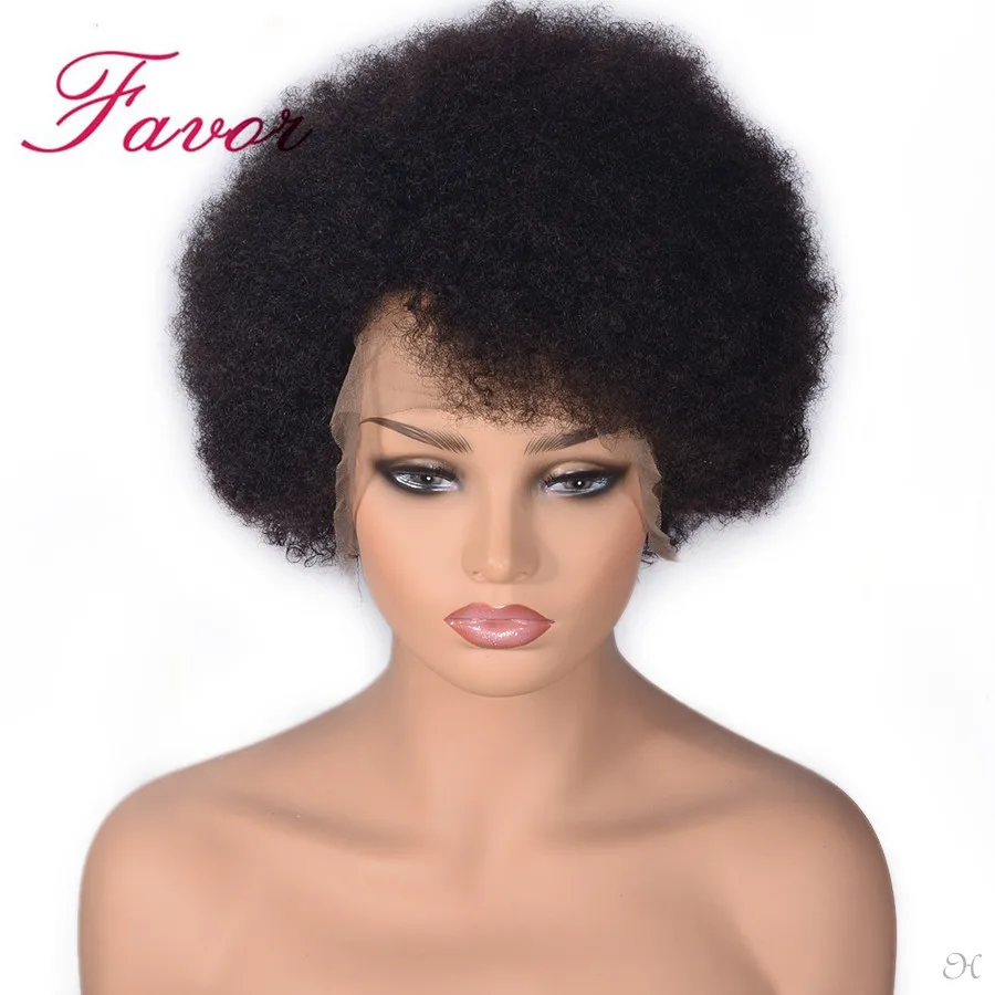 Short Afro Kinky Curly Full Lace Wig Natural Color Brazilian Remy Human