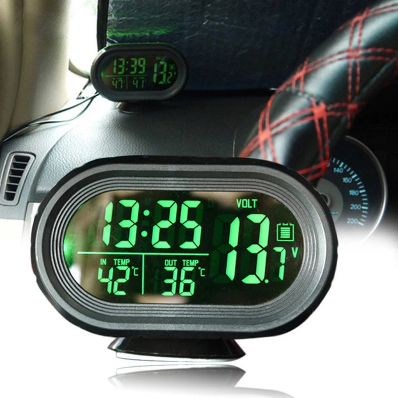 12/24V Digital Car Voltage Monitor Alarm Temperature Thermometer Clock Display 