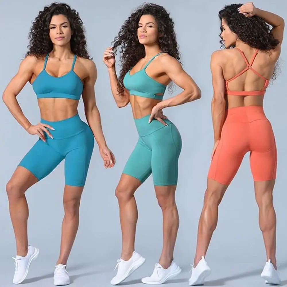 

2Pcs Yoga Shorts Set Gym Sport Set Women Bra Sports Short Suit Yoga Pants Women Fitness Gym Crop Top Active Tracksuit Running