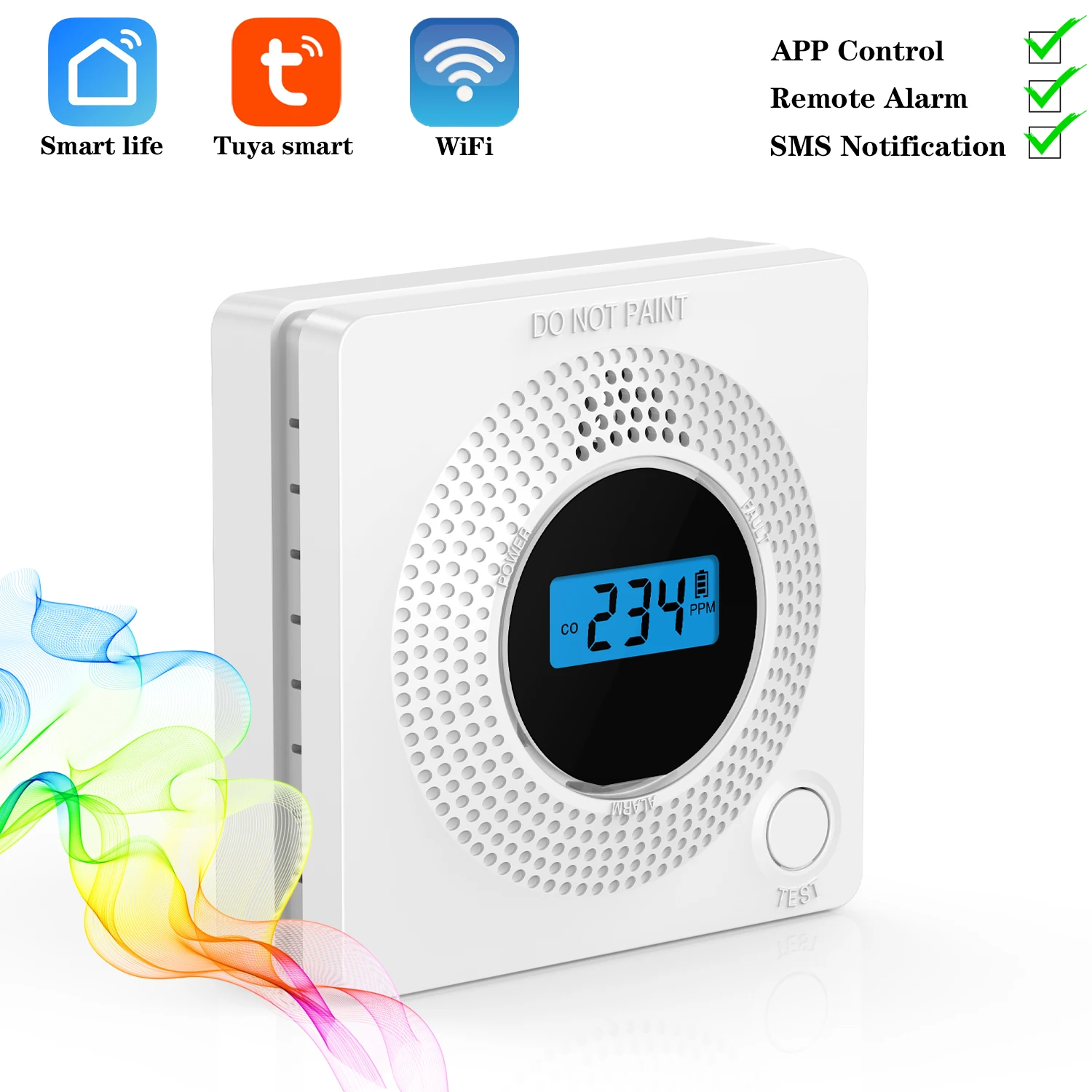 Tuya wi fi detector de monóxido carbono display lcd 85db sirene som sensor concentração co alarme inteligente CO | Безопасность и