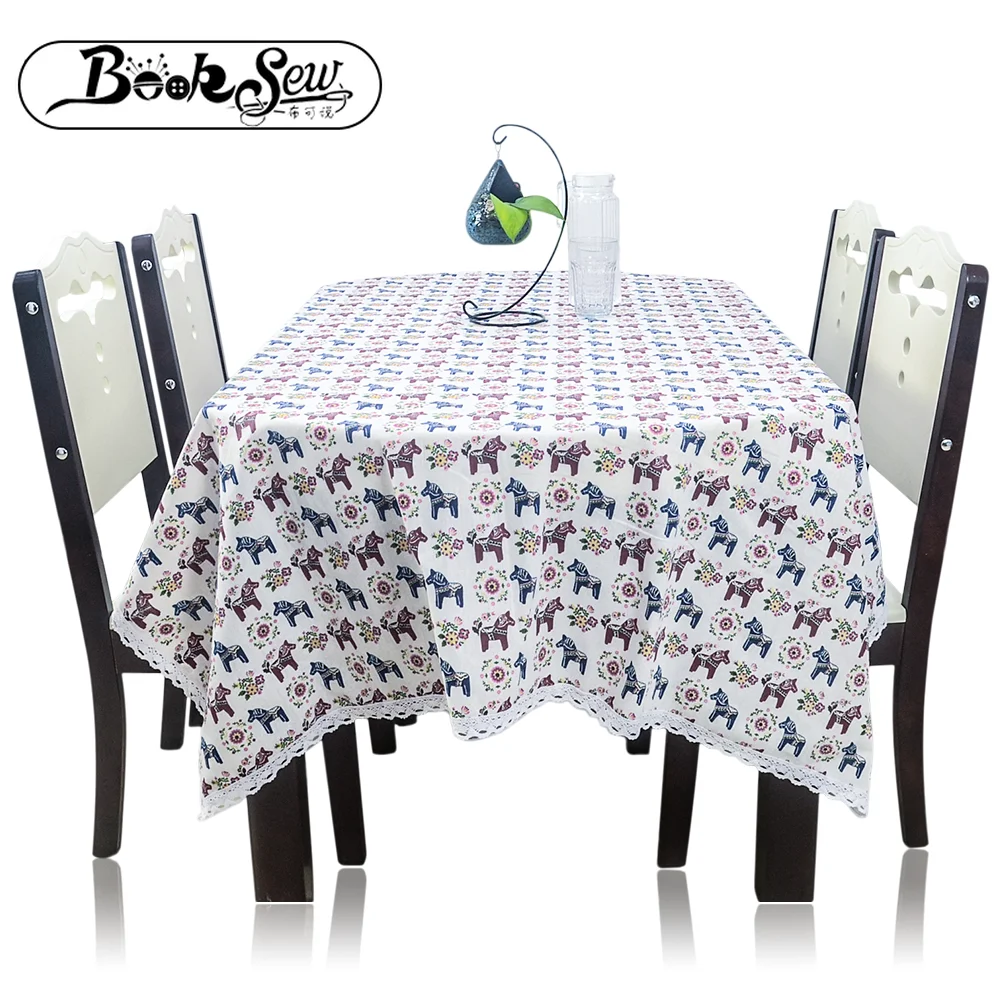 

Booksew Hobbyhorse And Flower Design Rectangular Dining Tablecloth Lace Side Kitchen Party Wedding Mantel Square Table Cover