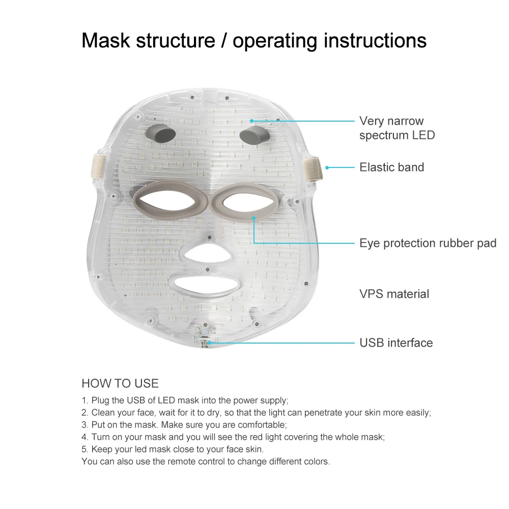 Photon LED Facial Mask Beauty Devices 7colors Light Therapy Skin Care Rejuvenation Wrinkle Acne Removal Face Beauty Spa Dropship
