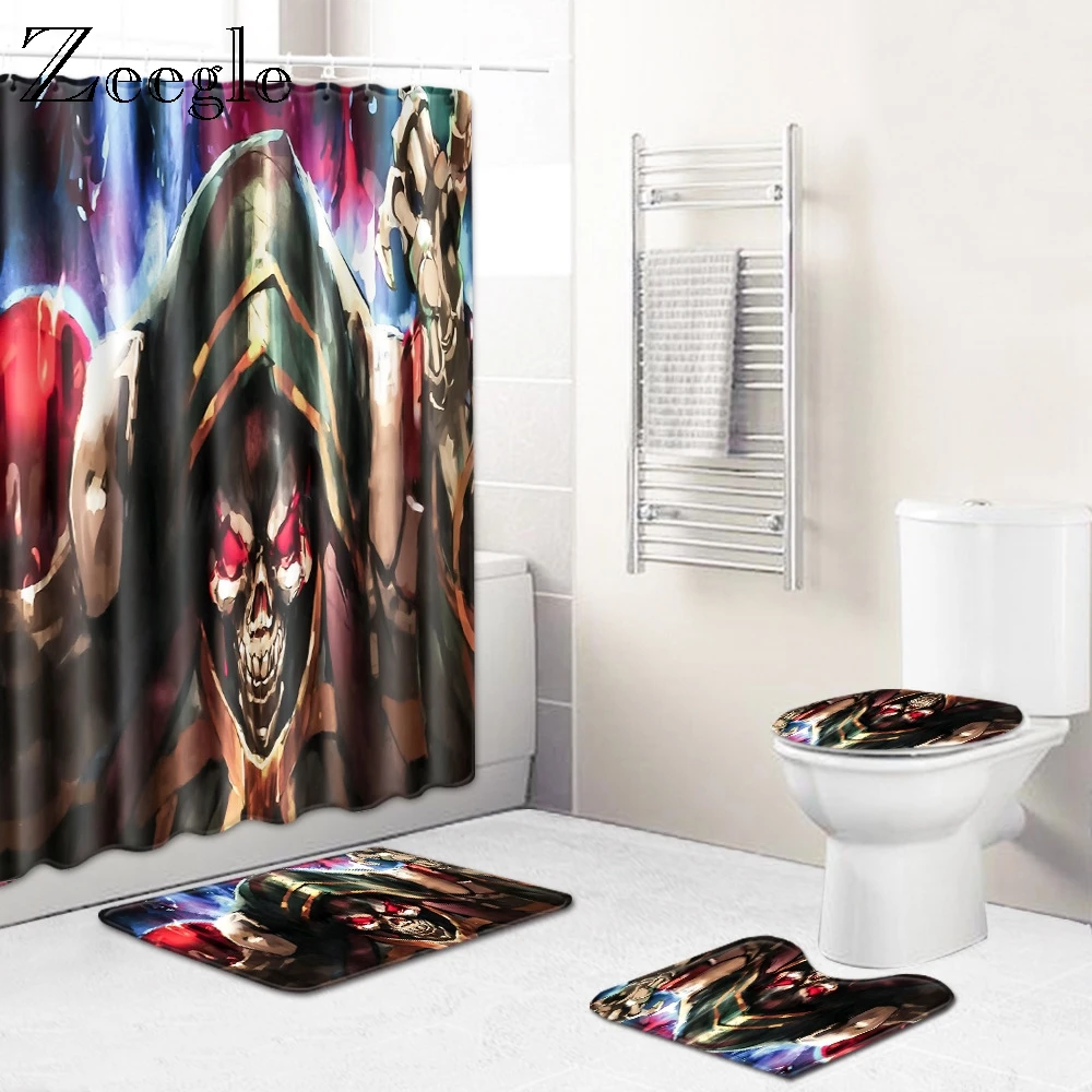 Zeegle Pinted Bath Mat Set 4pcs Bathroom Mat Set Waterproof Toilet Shower Curtain Anti-silp Shower Room Floor Rug Modern Rug