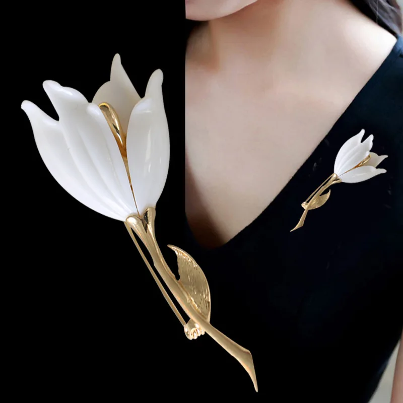 

Europe And America Tulip Branch Magnolia Elegant Brooch Coat Overcoat pi jian kou Corsage Big Pins H0439