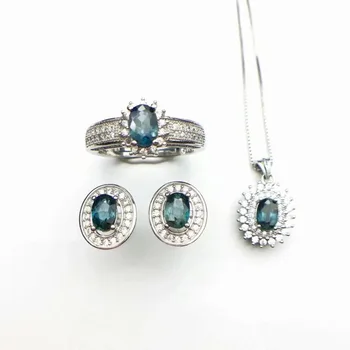 

SHILOVEM 925 STERLING SILVER REAL NATURAL SAPPHIRE RINGS PENDANTS STUD EARRINGS FINE JEWELRY WOMEN WEDDING OPEN YHTZ454606AGL