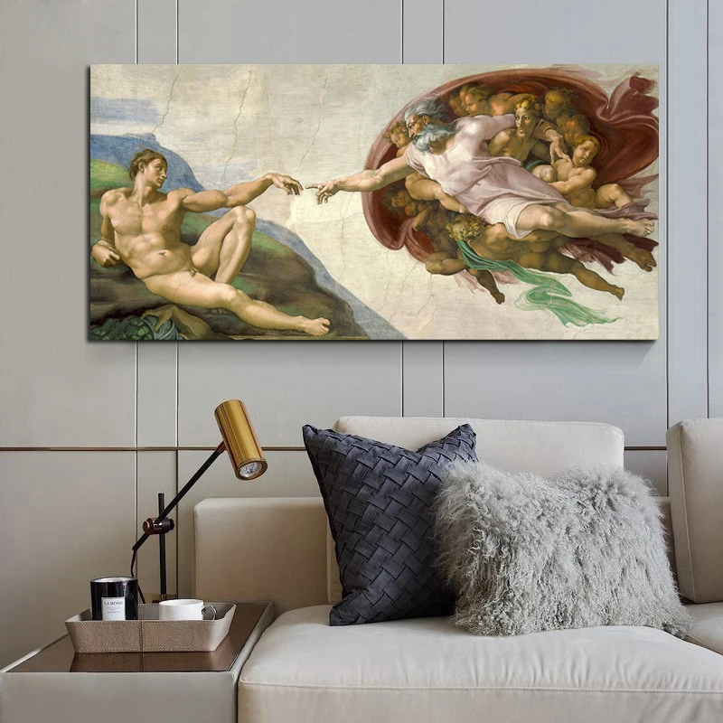 Creation Of Adam By Fresco Of Michelangelo Poster And Prints Decor For Living Room Canvas Painting Wall Art Picture Home Posters