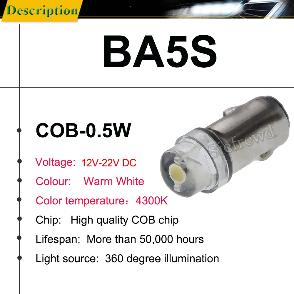 BA5S ˷̴ LED ,   4300K COB 0.5W 12V-22V DC 80Lm 5mm  ȿ marchlin 600150  Ʈ, 4 